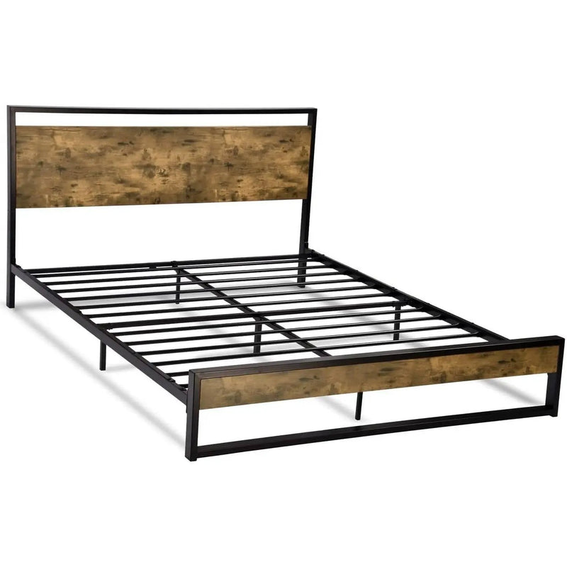 Full Modern Farmhouse Platform Bed Frame with Wood Panel Headboard Footboard by HomePacific