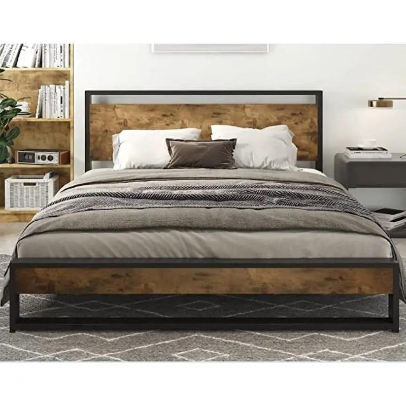 Full Modern Farmhouse Platform Bed Frame with Wood Panel Headboard Footboard by HomePacific