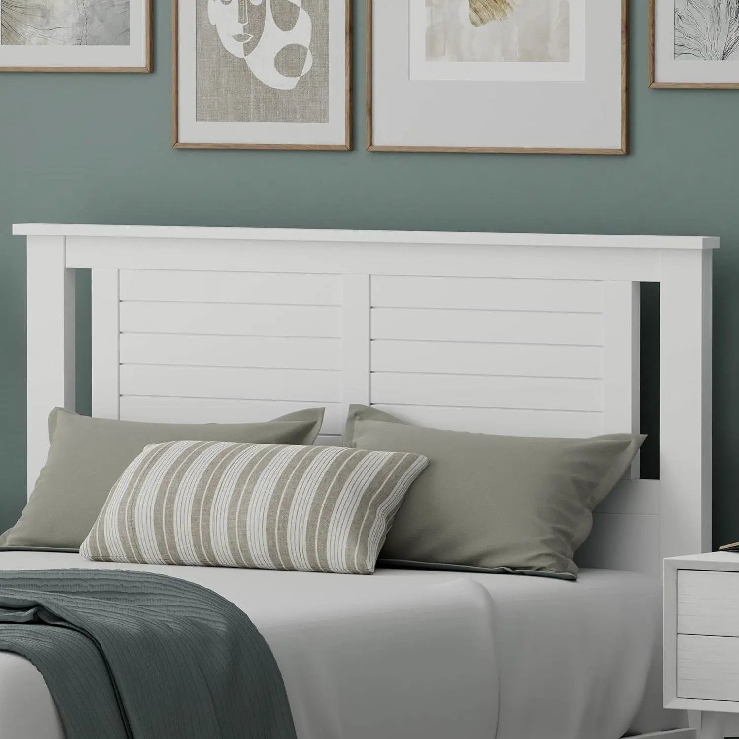Full size Farmhouse Solid Wood Slatted Headboard in White Finish by HomePacific