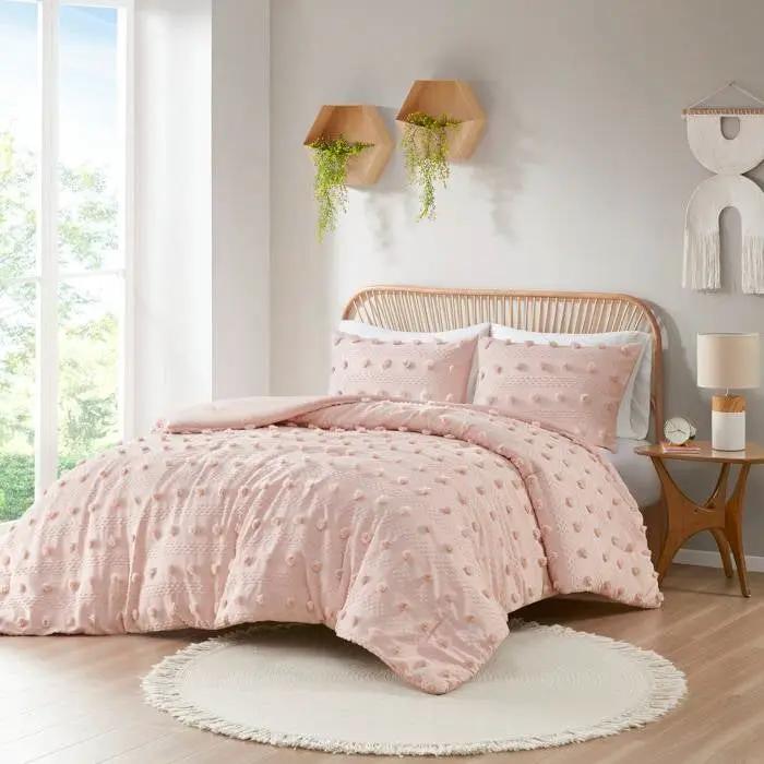 Full/Queen 3-Piece Pink Pompom Microfiber Comforter Set by HomePacific