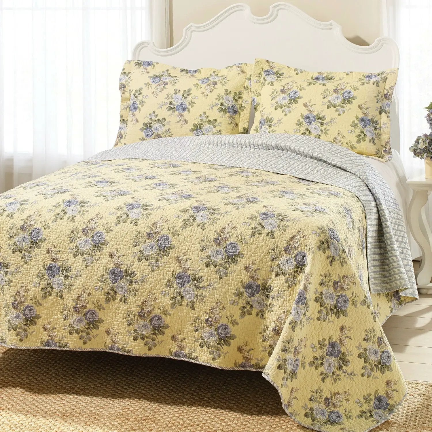 Full / Queen Yellow Blue Floral Lightweight Coverlet Set by HomePacific