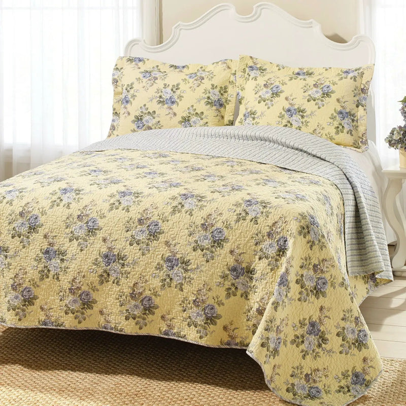 Full / Queen Yellow Blue Floral Lightweight Coverlet Set by HomePacific