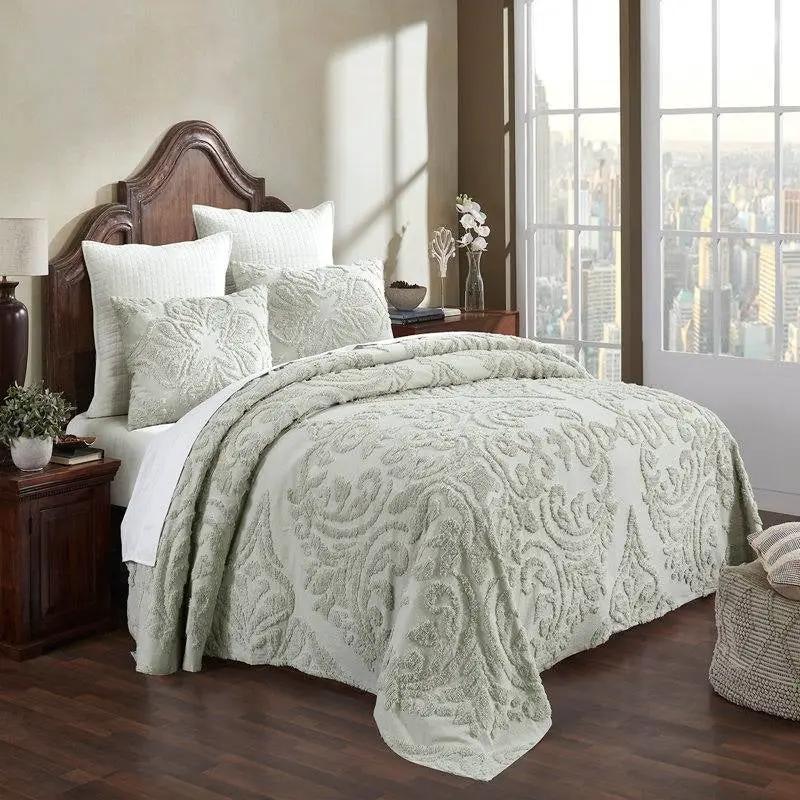 Full Size 100-Percent Cotton Chenille 3-Piece Coverlet Bedspread Set in Sage by HomePacific