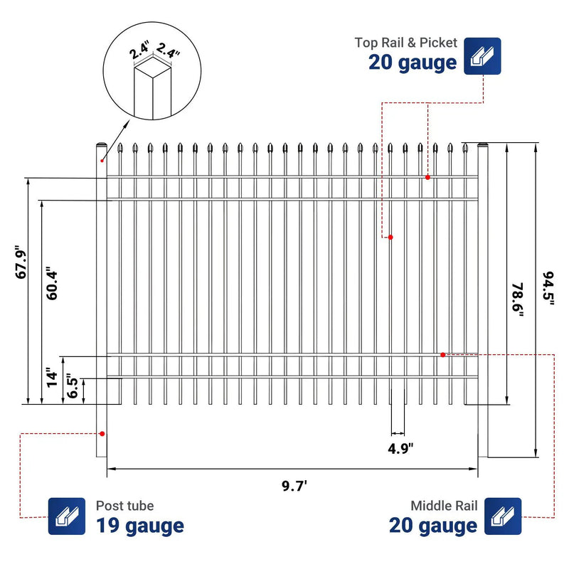 10x7 ft Steel Fence with 4 Rails, 30 Panels by Chery Industrial
