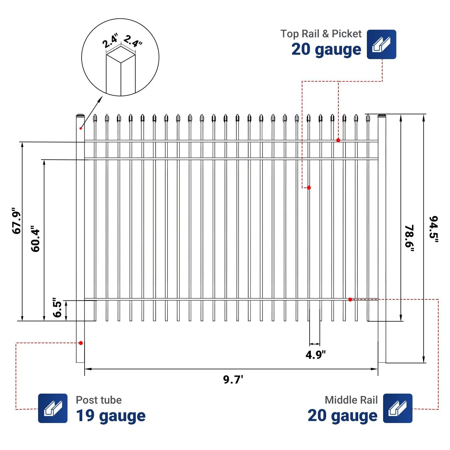 10x7 ft Steel Fence with 3 Rails, 30 Panels by Chery Industrial