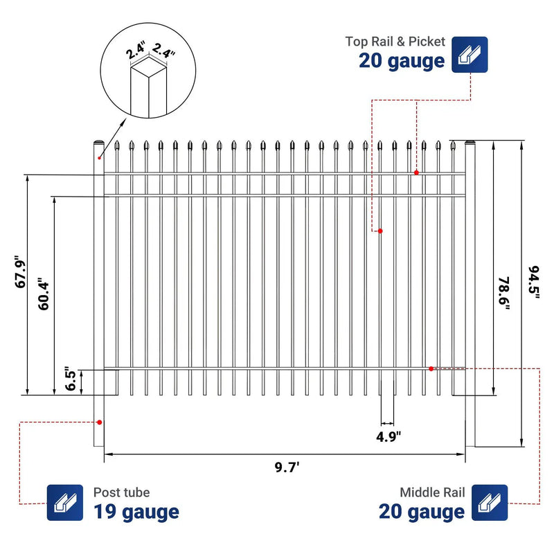 10x7 ft Steel Fence with 3 Rails, 30 Panels by Chery Industrial