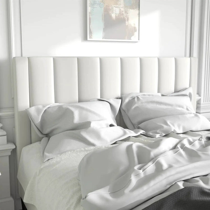 Full size White Velvet Upholstered Platform Bed Frame with Headboard by HomePacific