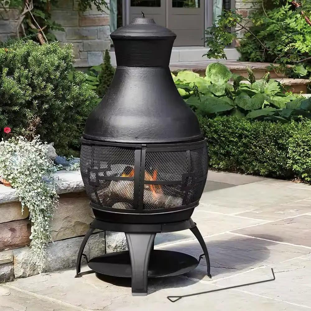 45-inch Black Cast Iron and Steel Outdoor Fire Pit Chimenea by HomePacific
