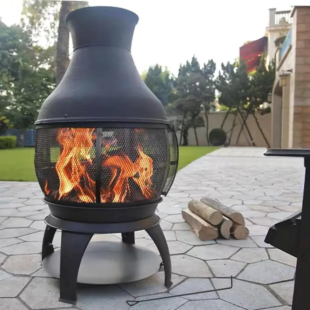45-inch Black Cast Iron and Steel Outdoor Fire Pit Chimenea by HomePacific