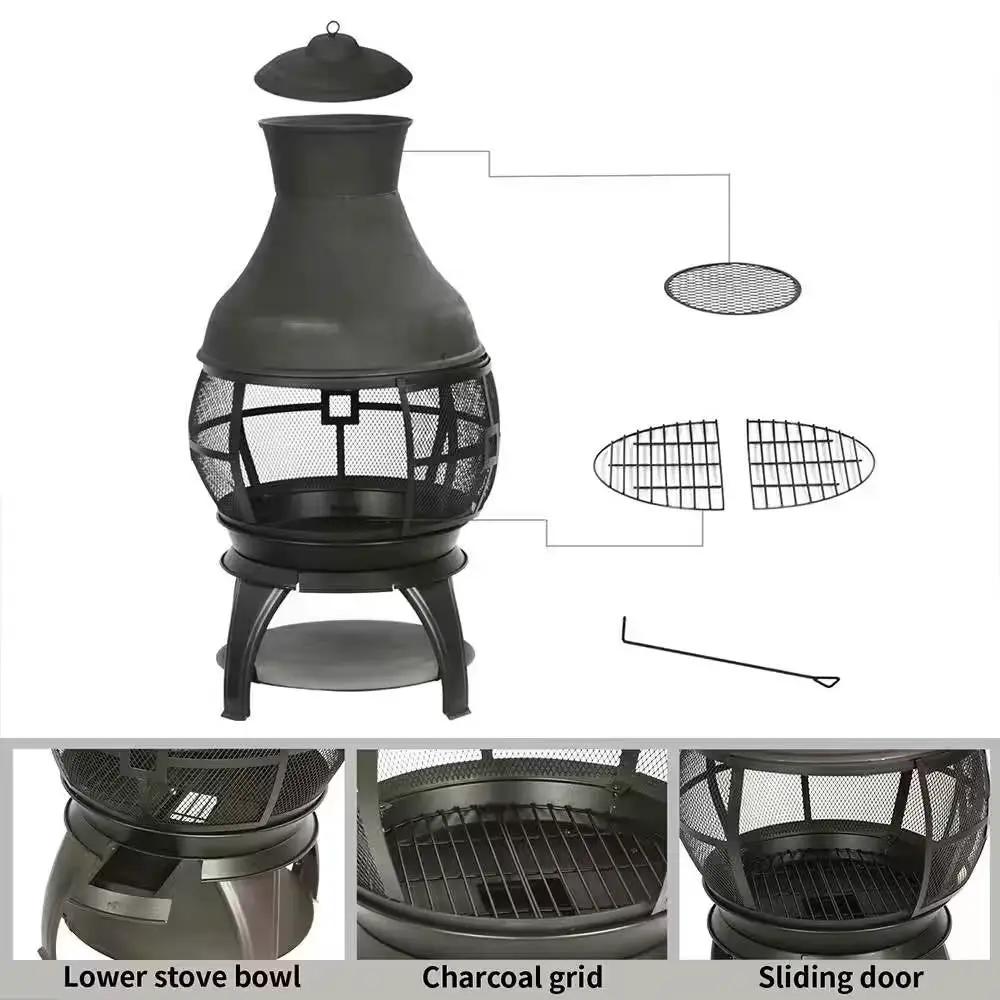 45-inch Black Cast Iron and Steel Outdoor Fire Pit Chimenea by HomePacific