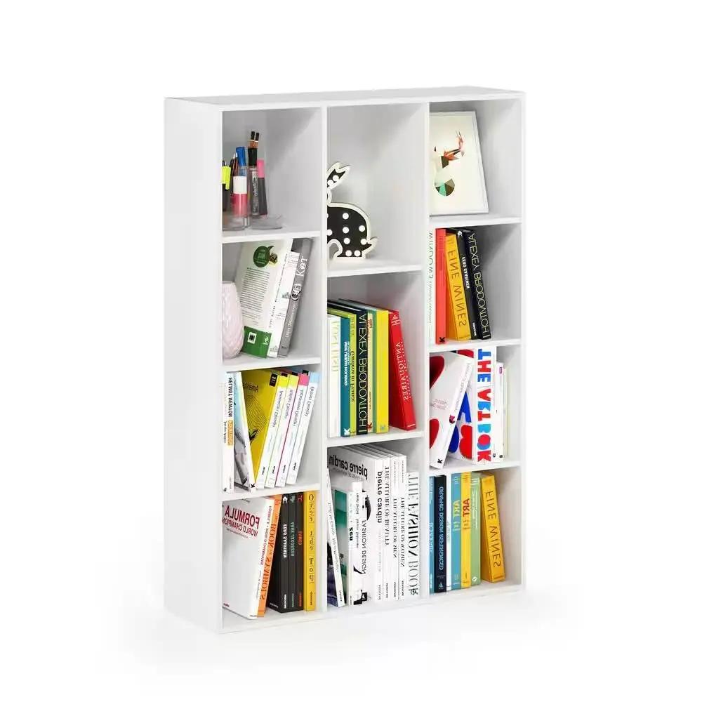 Modern 42-inch High Bookcase with 11-Cube Open Shelves in White Wood Finish by HomePacific
