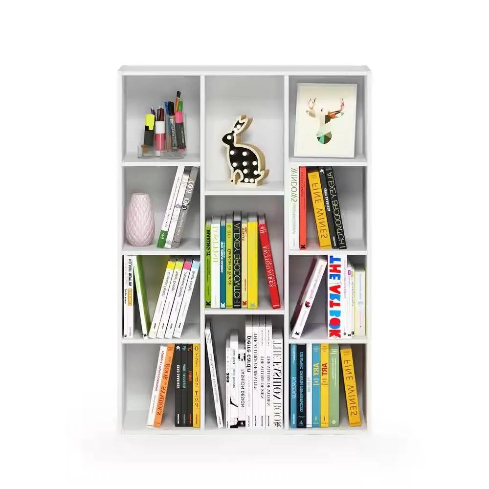 Modern 42-inch High Bookcase with 11-Cube Open Shelves in White Wood Finish by HomePacific