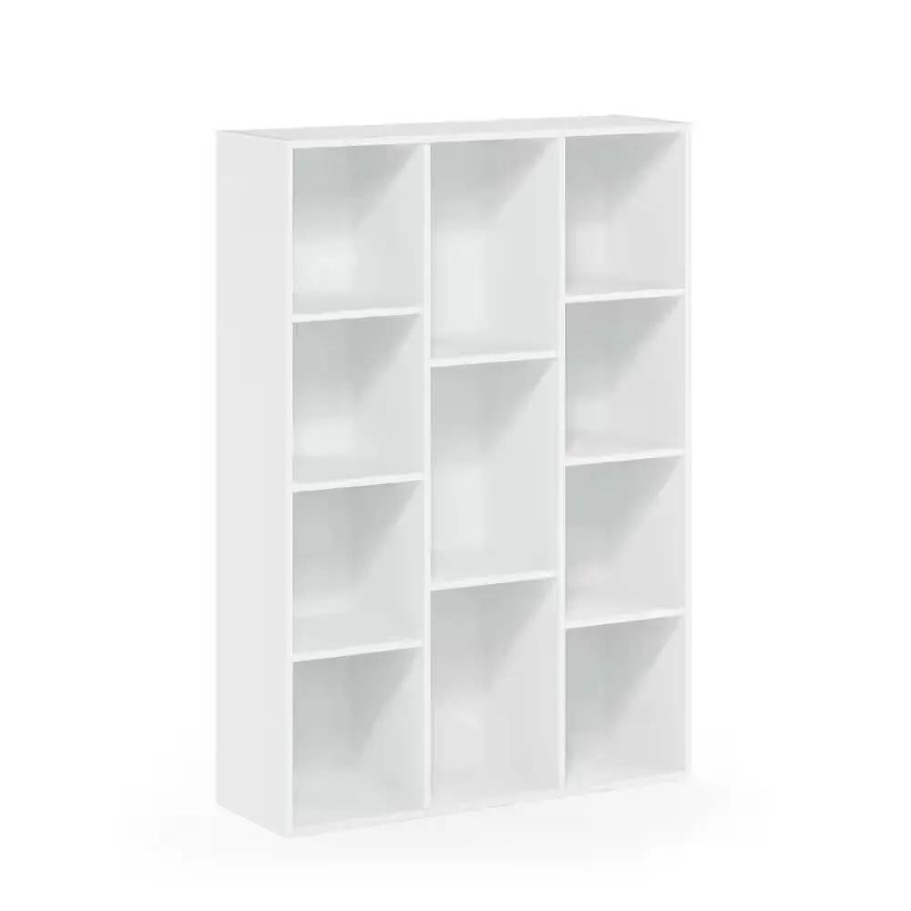 Modern 42-inch High Bookcase with 11-Cube Open Shelves in White Wood Finish by HomePacific
