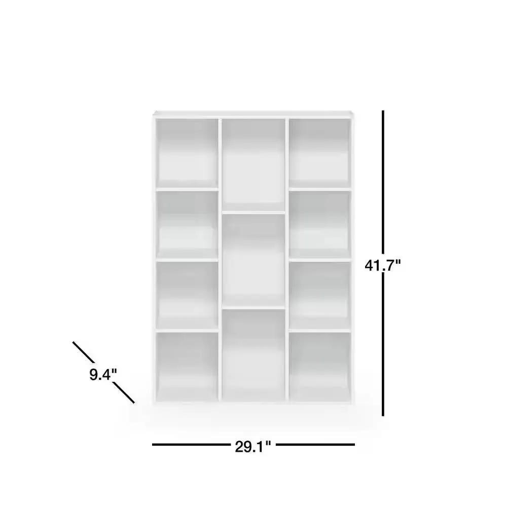 Modern 42-inch High Bookcase with 11-Cube Open Shelves in White Wood Finish by HomePacific