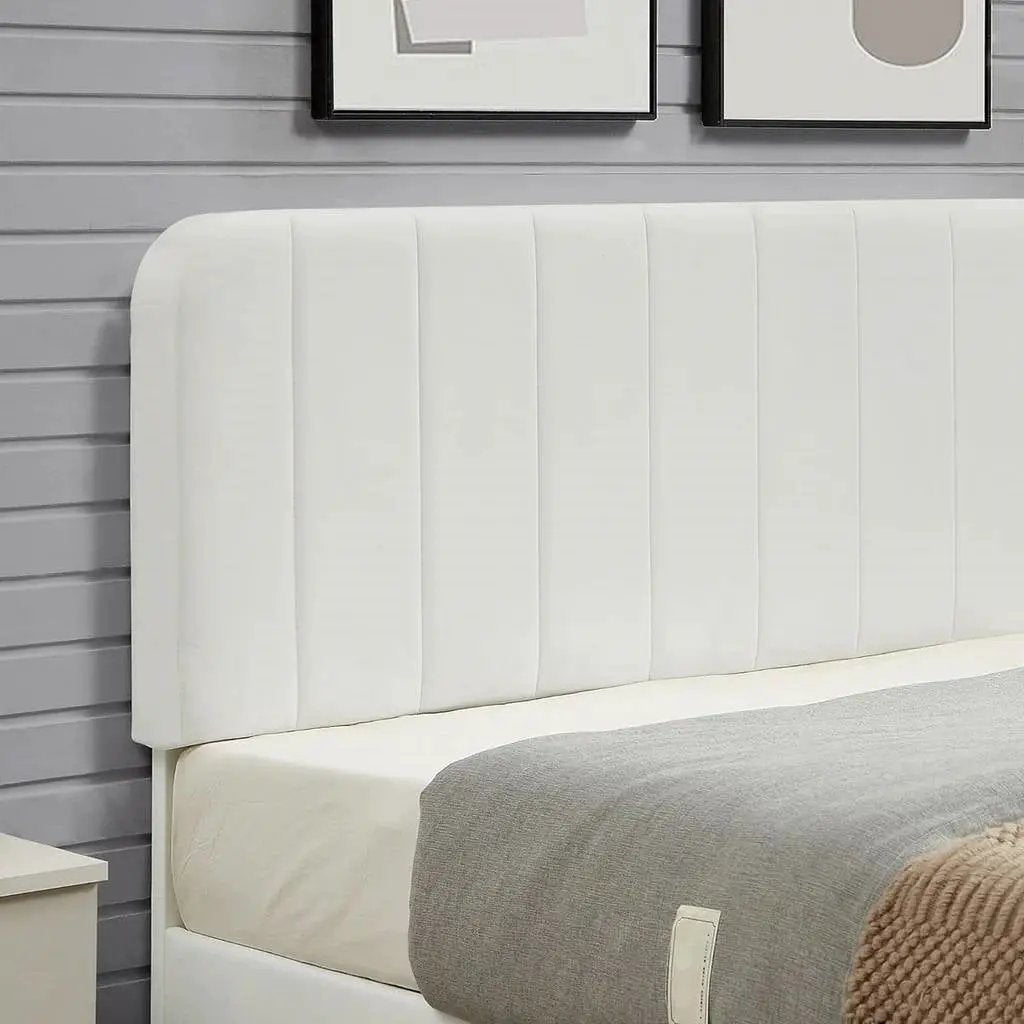 Full size White Upholstered Platform Bed Frame with Headboard by HomePacific