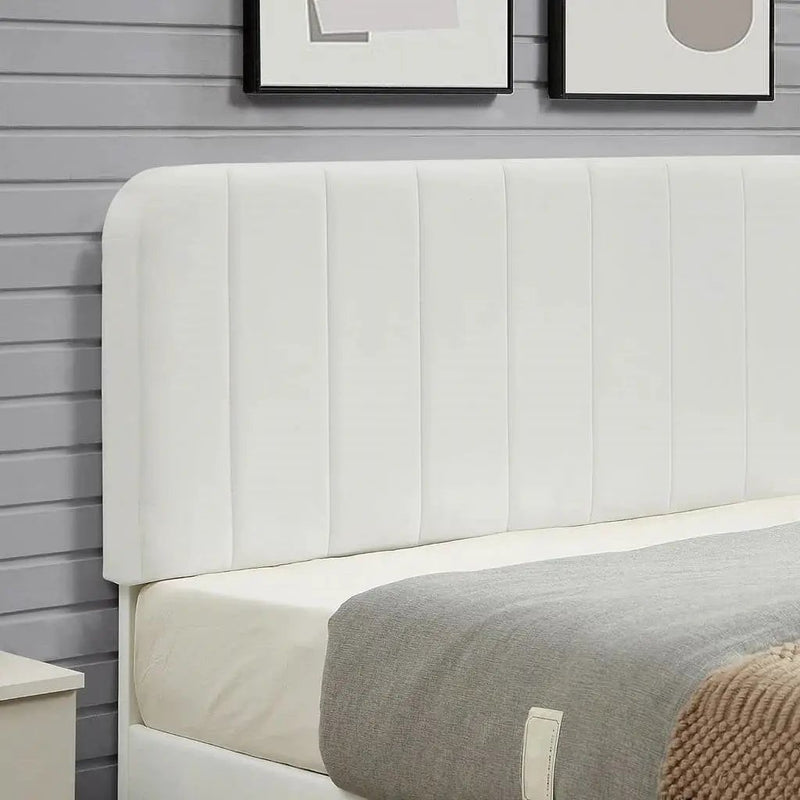 Full size White Upholstered Platform Bed Frame with Headboard by HomePacific