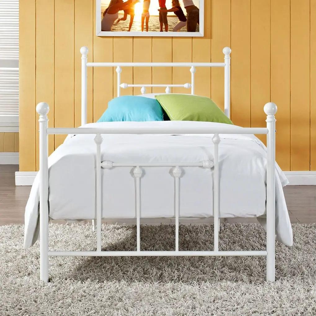 Full size White Metal Platform Bed with Headboard and Footboard by HomePacific