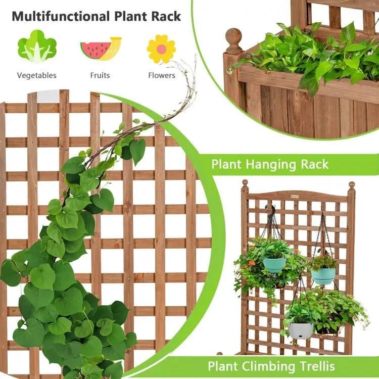 Outdoor Solid Wood Raised Garden Bed Mobile Planter Box with Trellis on Wheels by HomePacific