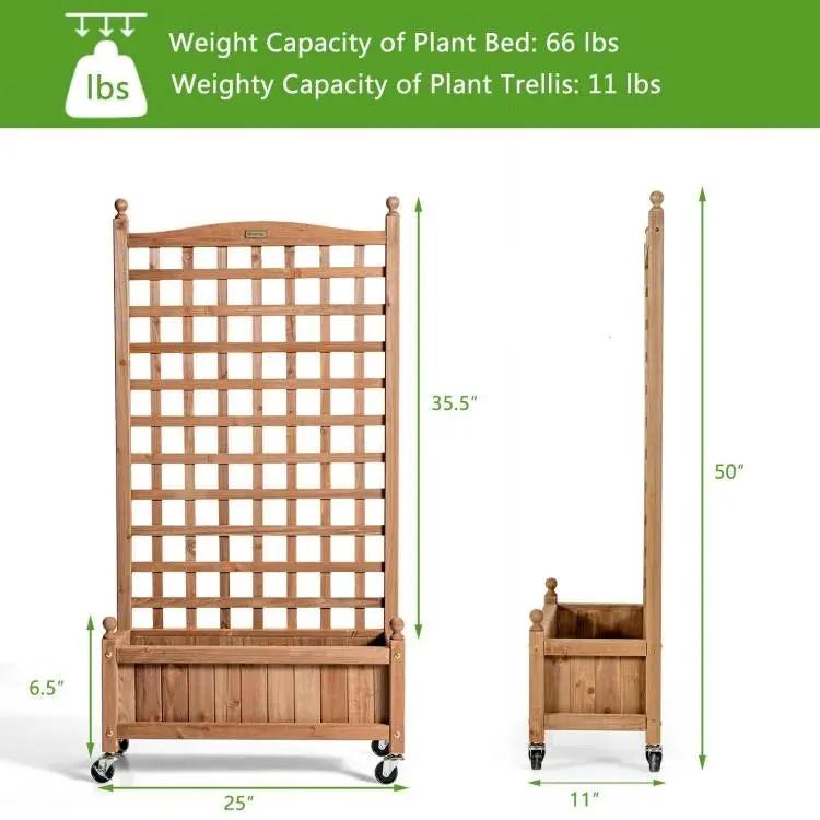 Outdoor Solid Wood Raised Garden Bed Mobile Planter Box with Trellis on Wheels by HomePacific
