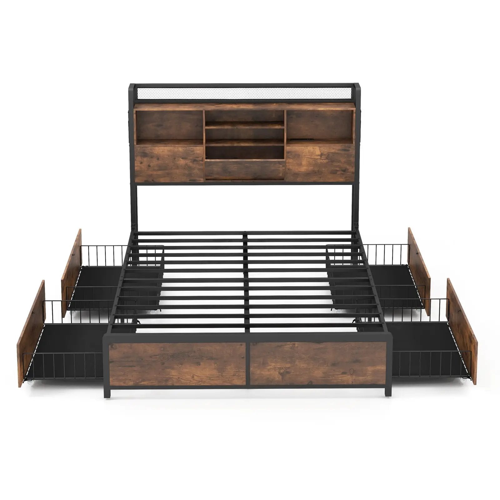 Full/Queen Size Bed Frame with Bookcase Headboard and 4 Storage Drawers by DirectDeals