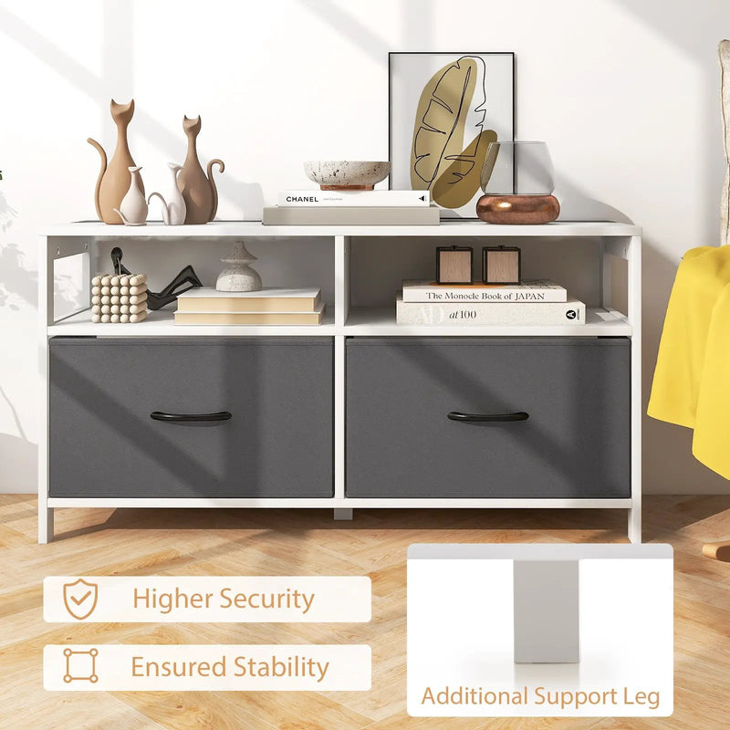 Fabric Chest of Drawers with 2 Drawers and 2 Open Shelves-White by DirectDeals