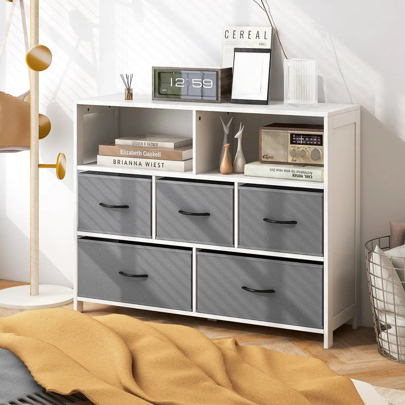 Fabric Dresser with 5 Drawers for Bedroom-White by DirectDeals