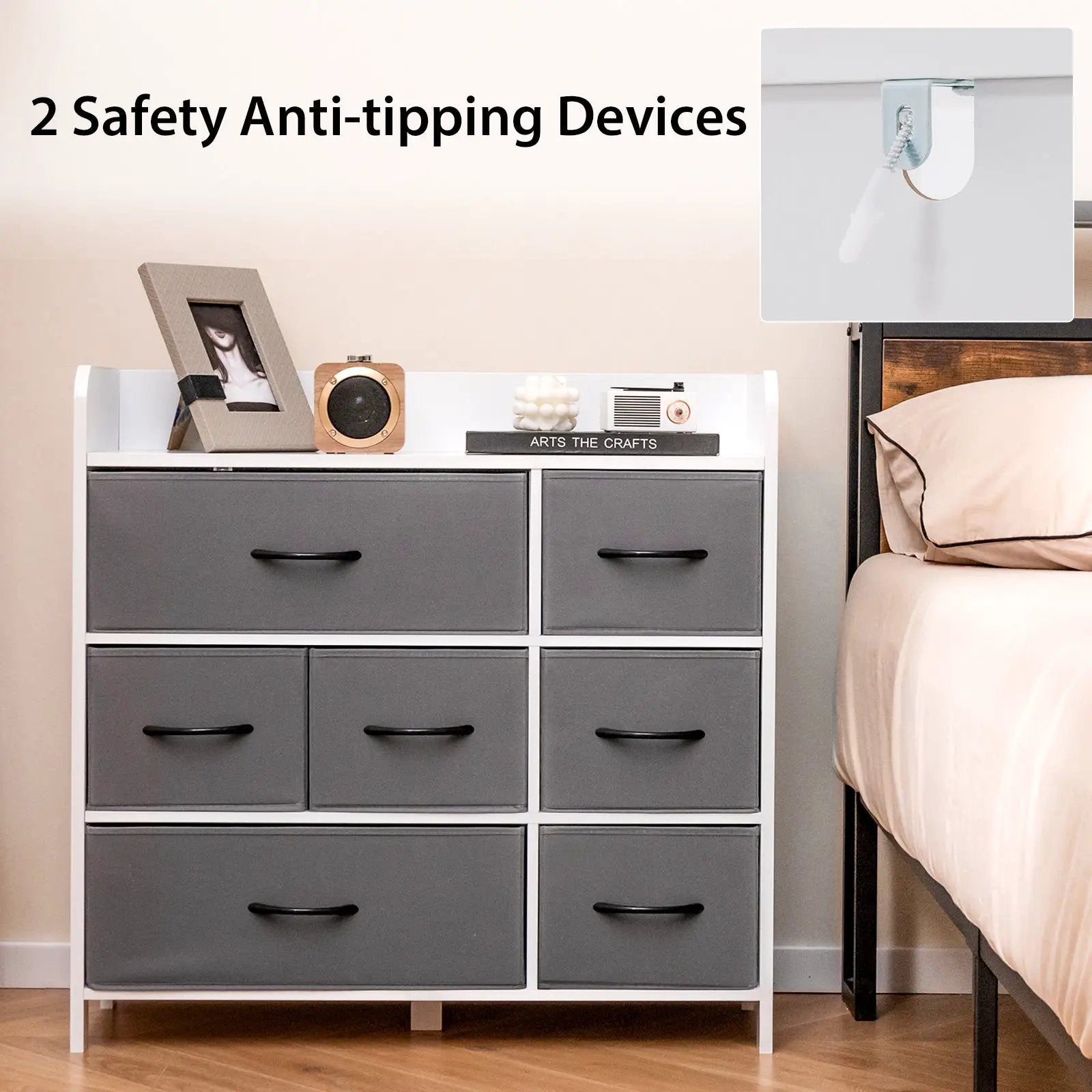 Fabric Dresser with 7 Drawers for Bedroom-White by DirectDeals
