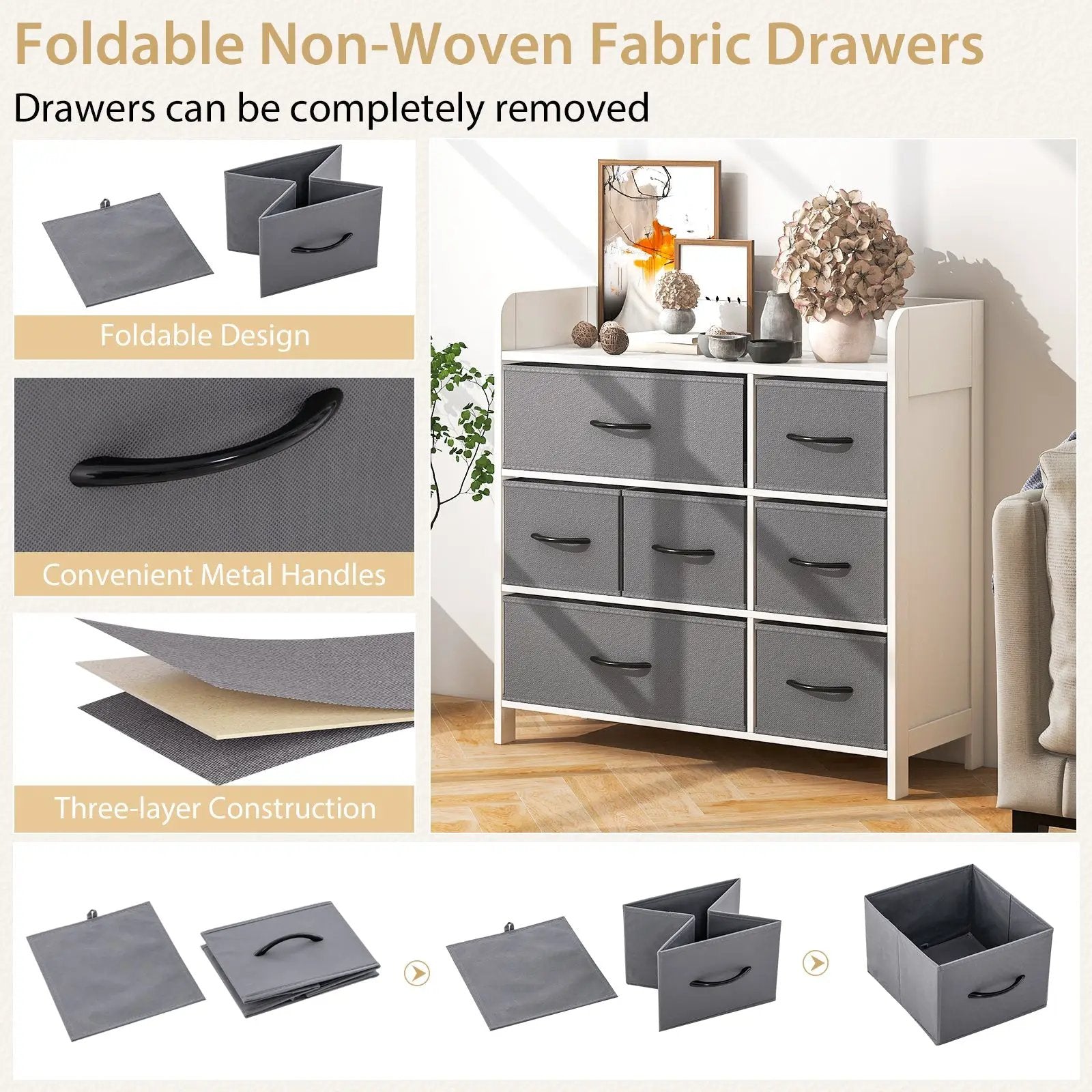 Fabric Dresser with 7 Drawers for Bedroom-White by DirectDeals