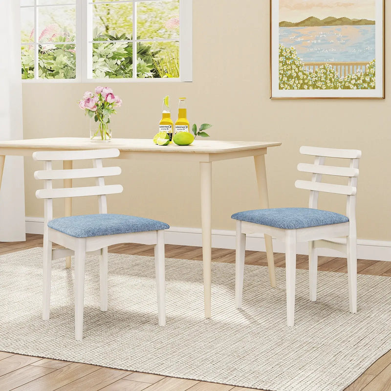 Fabric Kitchen Side Chairs with Rubber Wood Frame and Padded Seat-White by DirectDeals