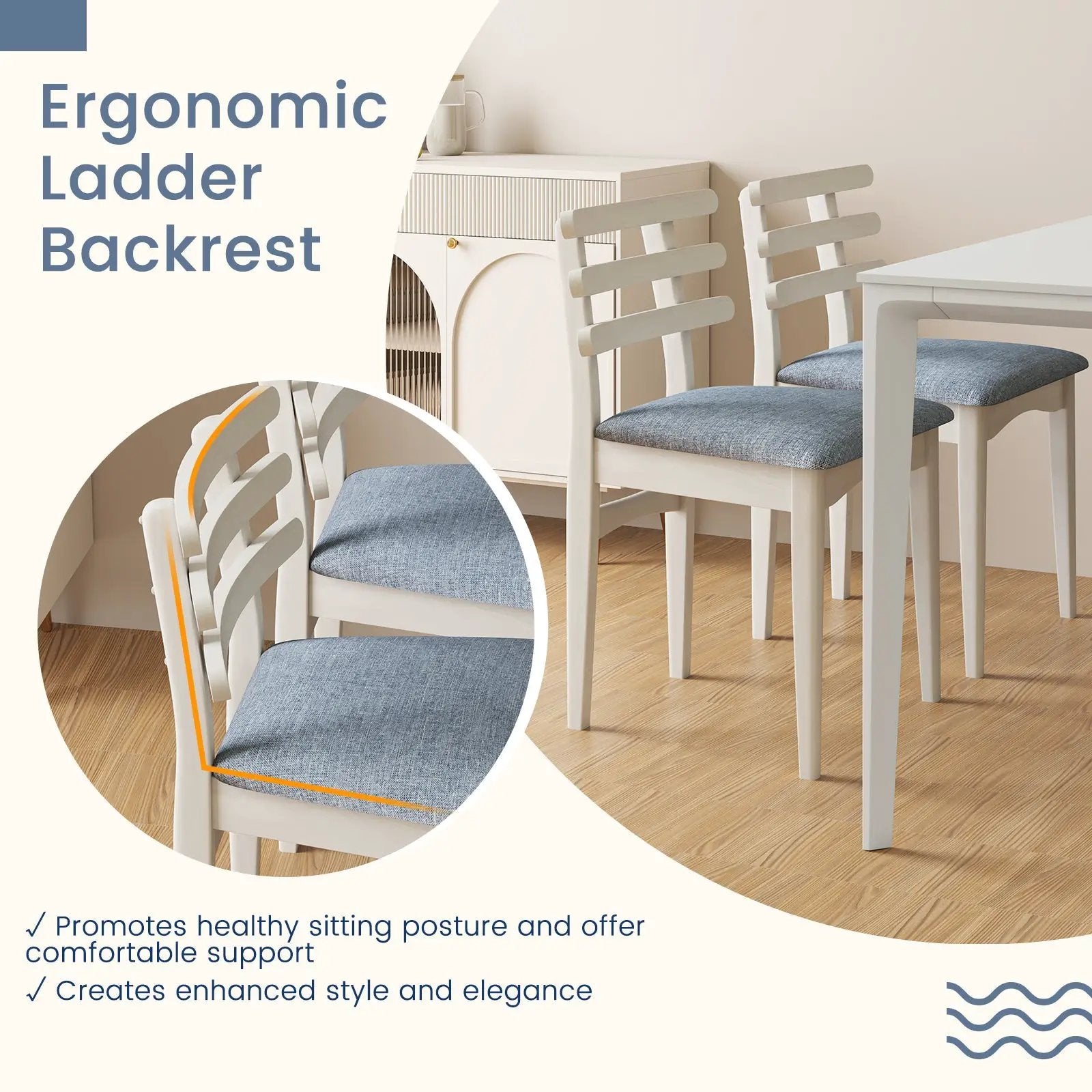 Fabric Kitchen Side Chairs with Rubber Wood Frame and Padded Seat-White by DirectDeals