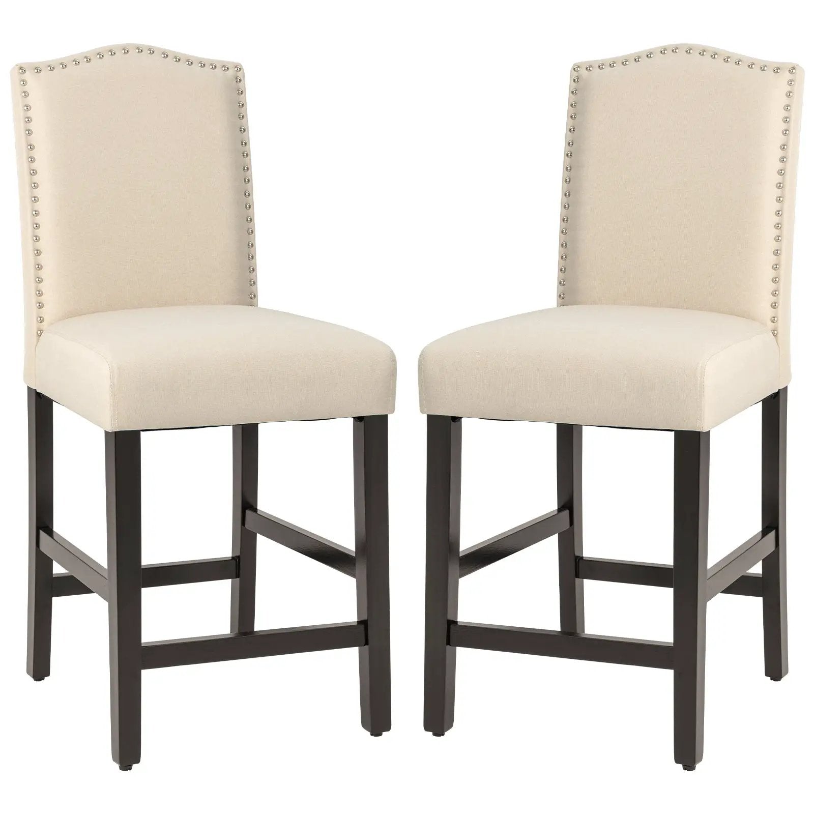 2 Pcs Fabric Nail Head Counter Height Dining Side Chairs Set by DirectDeals