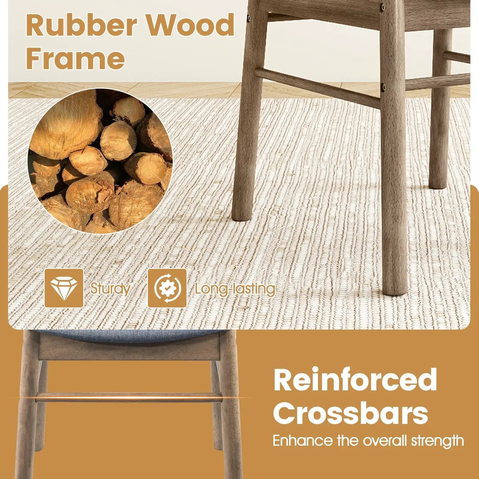Fabric Upholstered Kitchen Armless Dining Chairs with Rubber Wood Frame Set of 2-Oak by DirectDeals