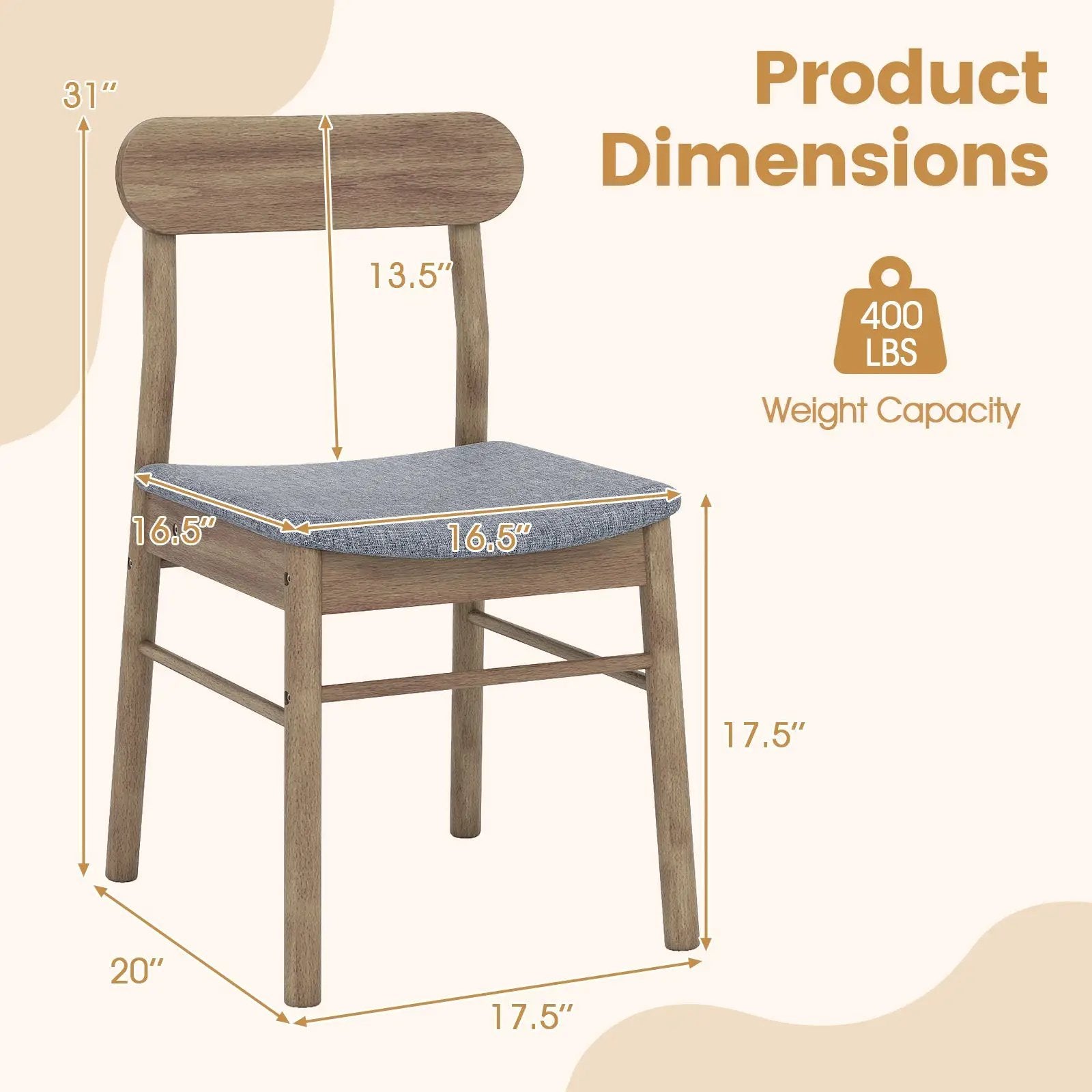 Fabric Upholstered Kitchen Armless Dining Chairs with Rubber Wood Frame Set of 4-Oak by DirectDeals