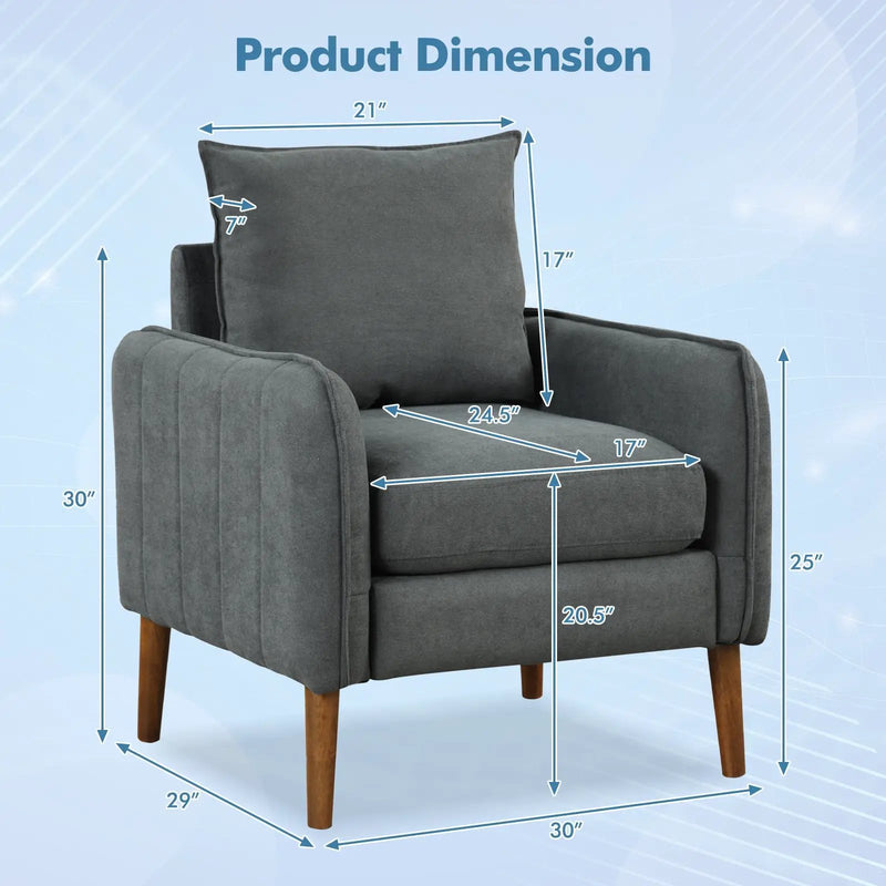 Fabric Upholstered Sofa Chair with Removable Back and Seat Cushions-Gray by DirectDeals