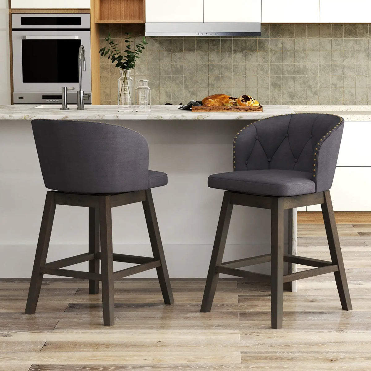 Counter Height Fabric Upholstered Bar Stools Set of 2, photo 2 of 9