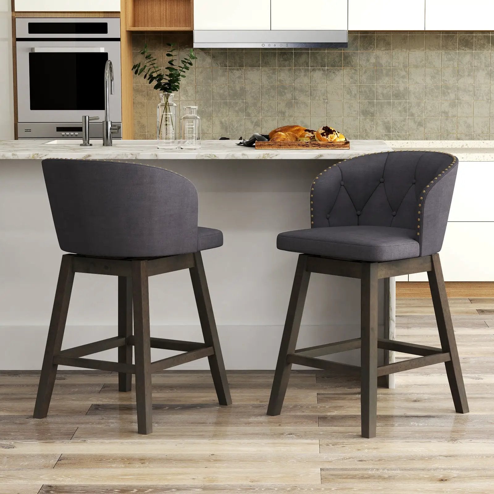 Counter Height Fabric Upholstered Bar Stools Set of 2 by DirectDeals