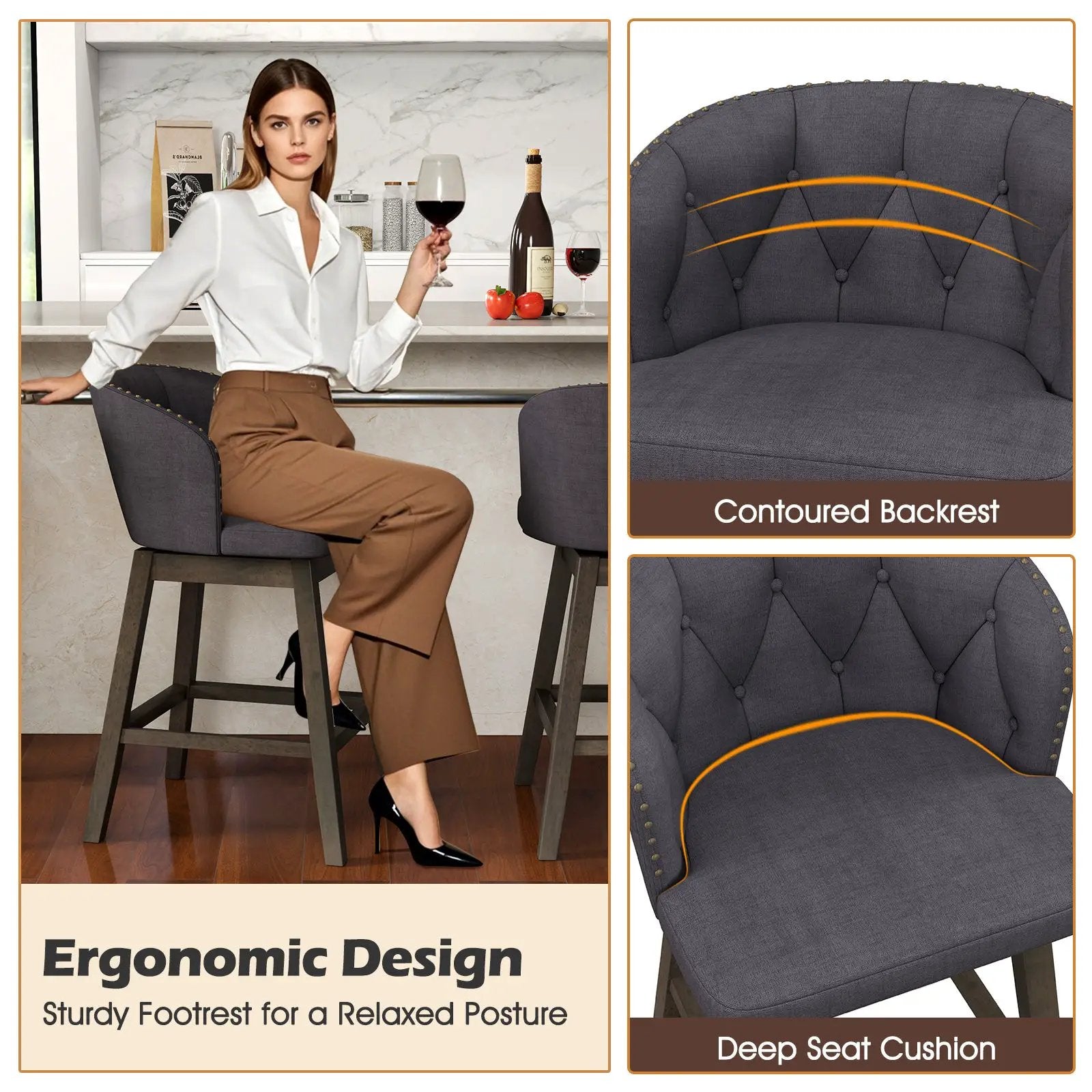 Counter Height Fabric Upholstered Bar Stools Set of 2 by DirectDeals
