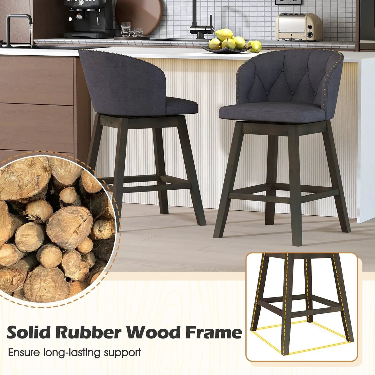 Counter Height Fabric Upholstered Bar Stools Set of 2, photo 7 of 9