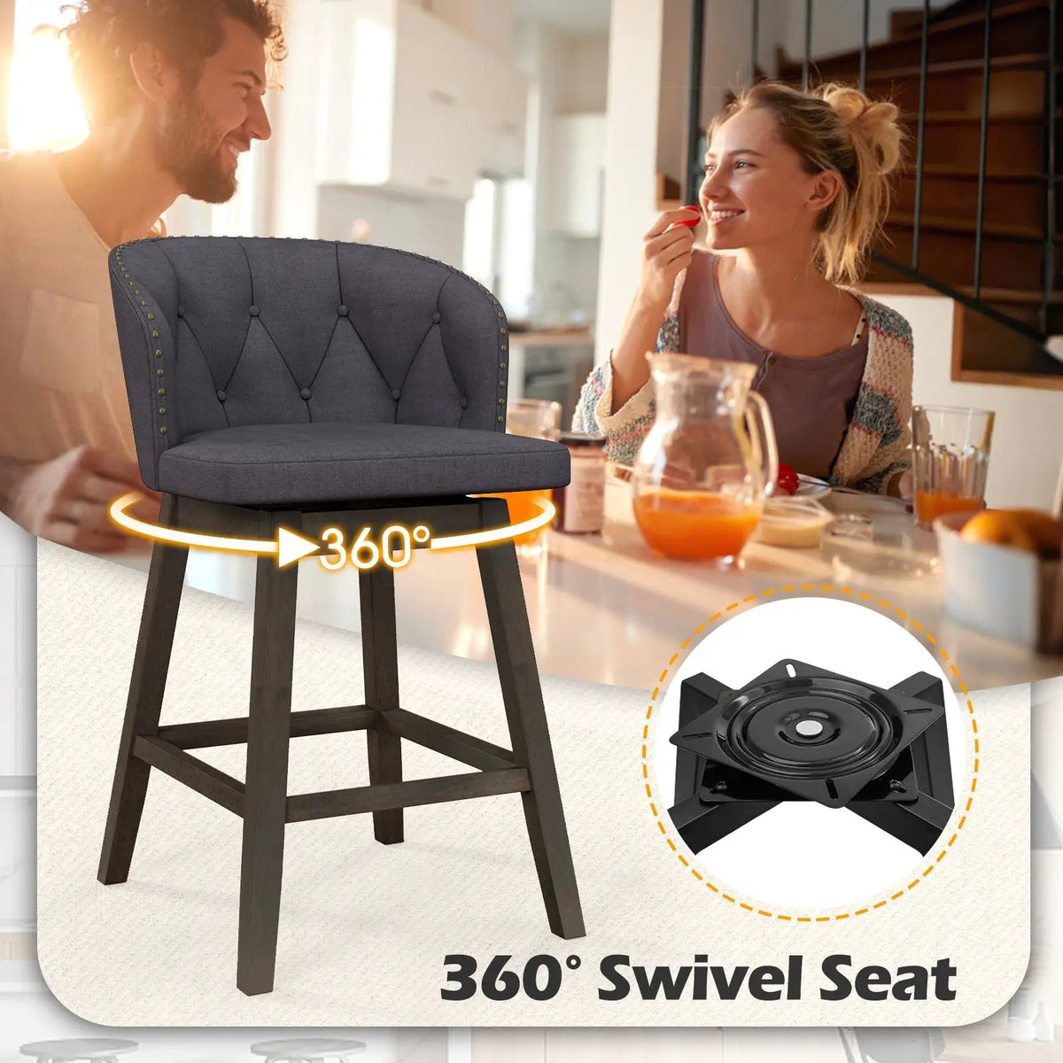 Counter Height Fabric Upholstered Bar Stools Set of 2, photo 8 of 9