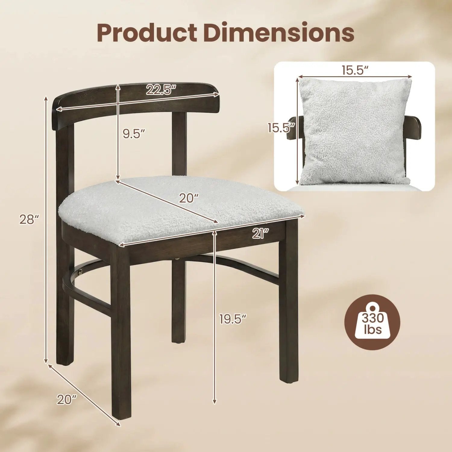 Fabric Upholstered Wood Dining Chairs Set of 2 with Removable Pillow by DirectDeals
