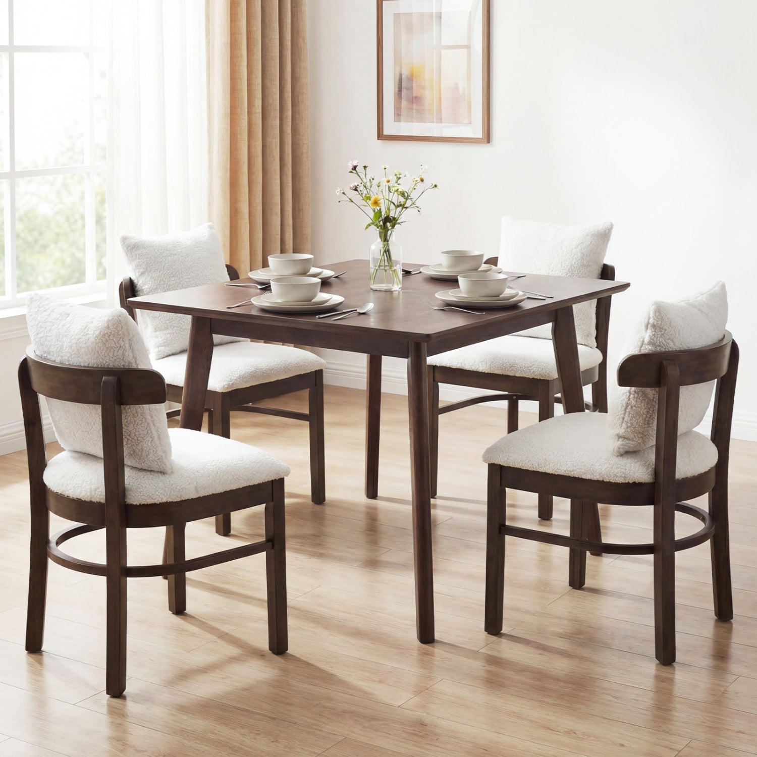 Fabric Upholstered Wood Dining Chairs Set of 2 with Removable Pillow by DirectDeals