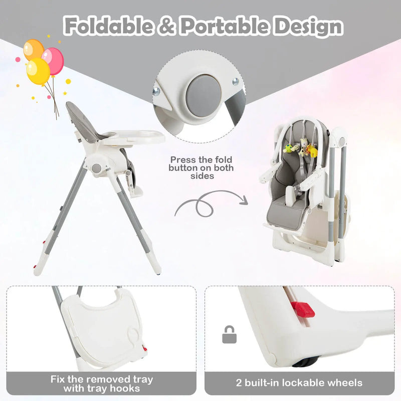 4-in-1 Foldable Baby High Chair with 7 Adjustable Heights and Free Toys Bar by DirectDeals