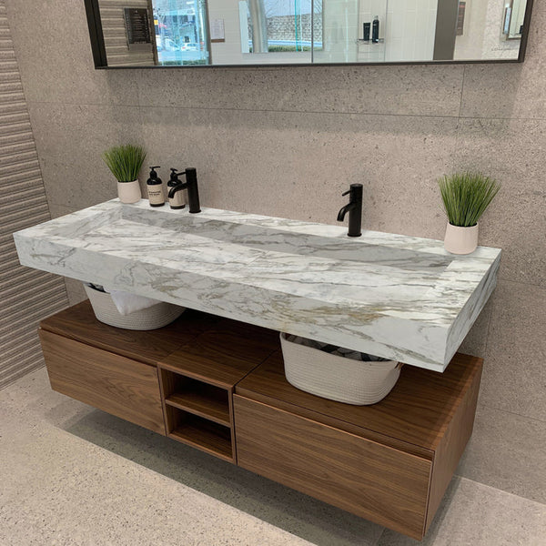 White Marble Modern Rectangular Bathroom Sink - Wall-Mount 52