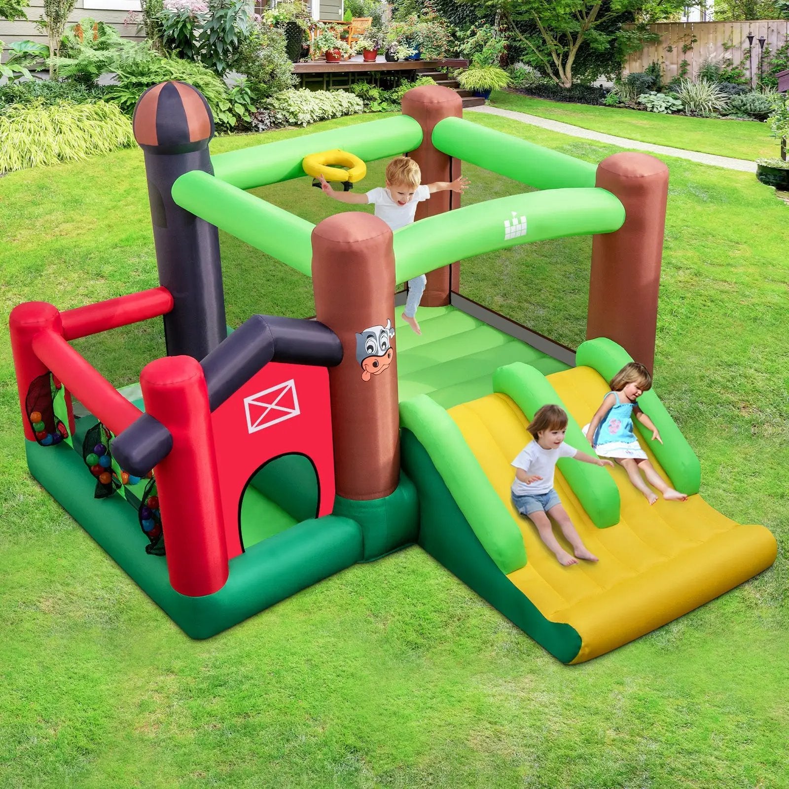 6-in-1 Inflatable Bounce House with Double Slides without Blower by DirectDeals