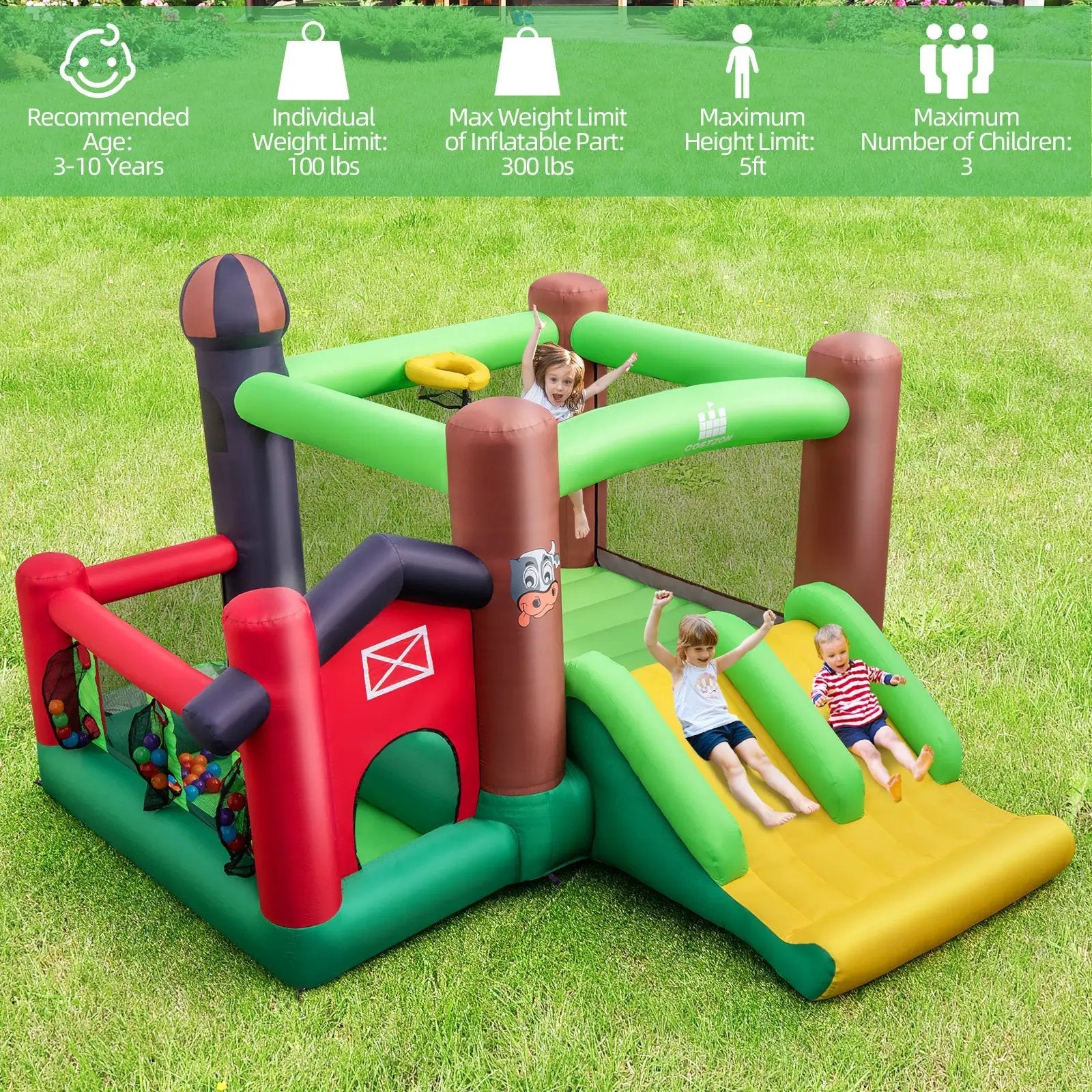 6-in-1 Inflatable Bounce House with Double Slides without Blower by DirectDeals