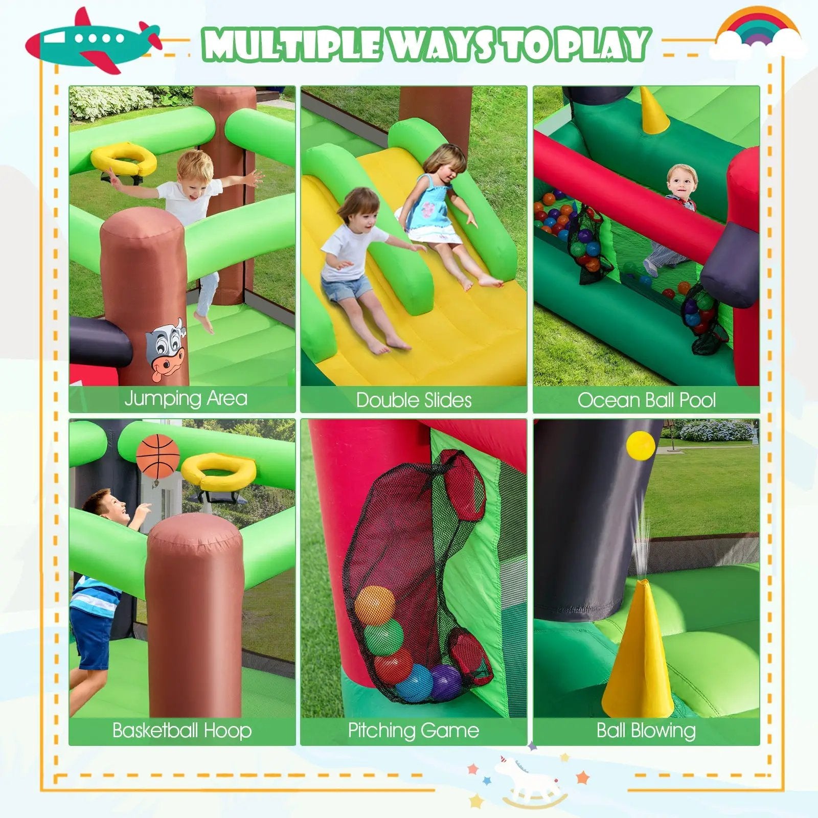 6-in-1 Inflatable Bounce House with Double Slides without Blower by DirectDeals