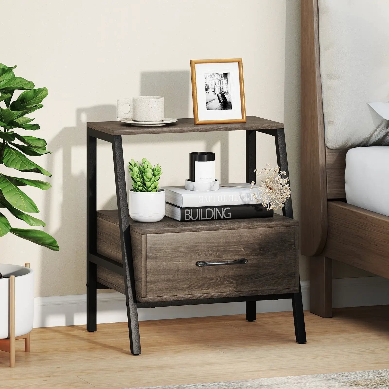 3-Tier Farmhouse Nightstand with Open Shelf by DirectDeals