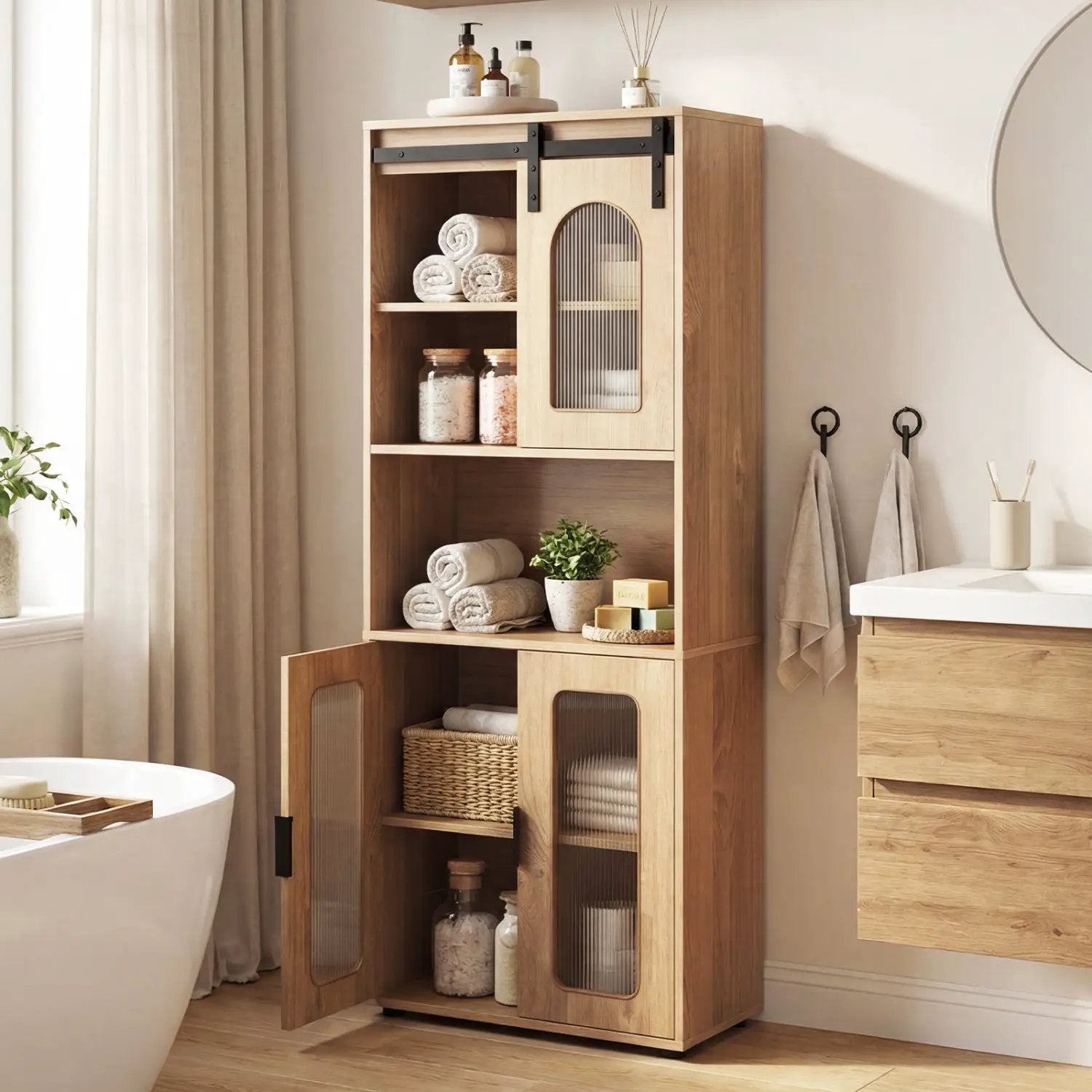 Farmhouse Bathroom Floor Cabinet with Sliding Barn Door by DirectDeals