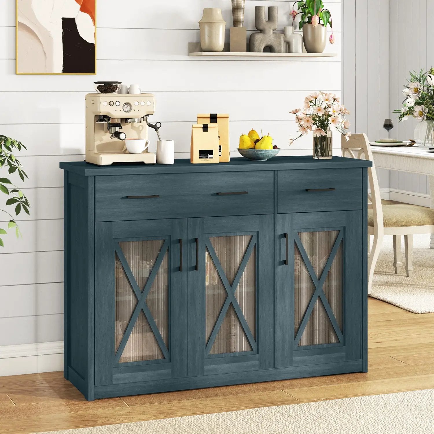 Farmhouse Buffet Sideboard 3-Door Kitchen Storage Cabinet with 2 Drawers by DirectDeals