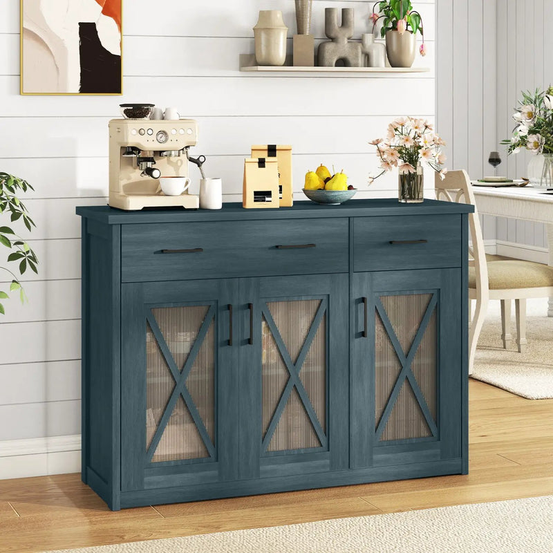 Farmhouse Buffet Sideboard 3-Door Kitchen Storage Cabinet with 2 Drawers by DirectDeals